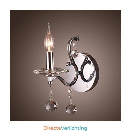 Zilveren Kristallen Wandlamp met 1 Lamp Zilveren Kristallen Wandlamp met 1 Lamp