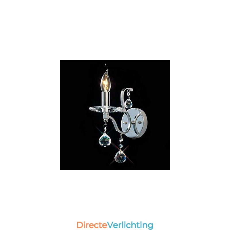 Zilveren Kristallen Wandlamp met 1 Lamp