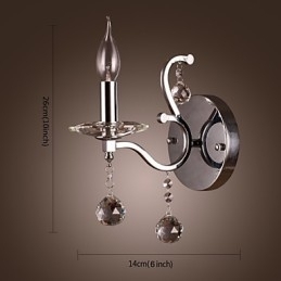 Zilveren Kristallen Wandlamp met 1 Lamp