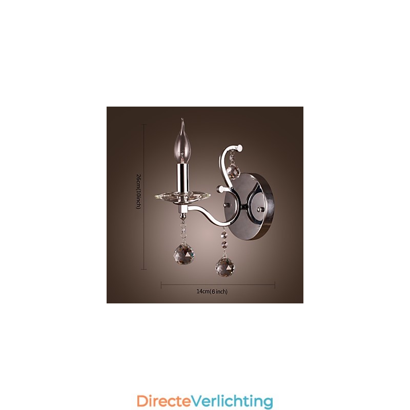 Zilveren Kristallen Wandlamp met 1 Lamp