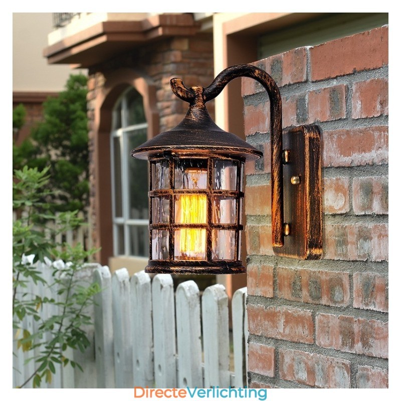 Antieke rustieke ijzeren waterdichte buitenwandlamp vintage lantaarn licht roestig matzwart gang gang wandlamp