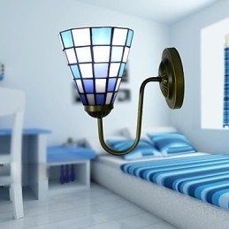 15CM Hedendaagse en gecontracteerde glas-in-loodlamp Wandlamp Inn Blauwe en witte vierkante lichten