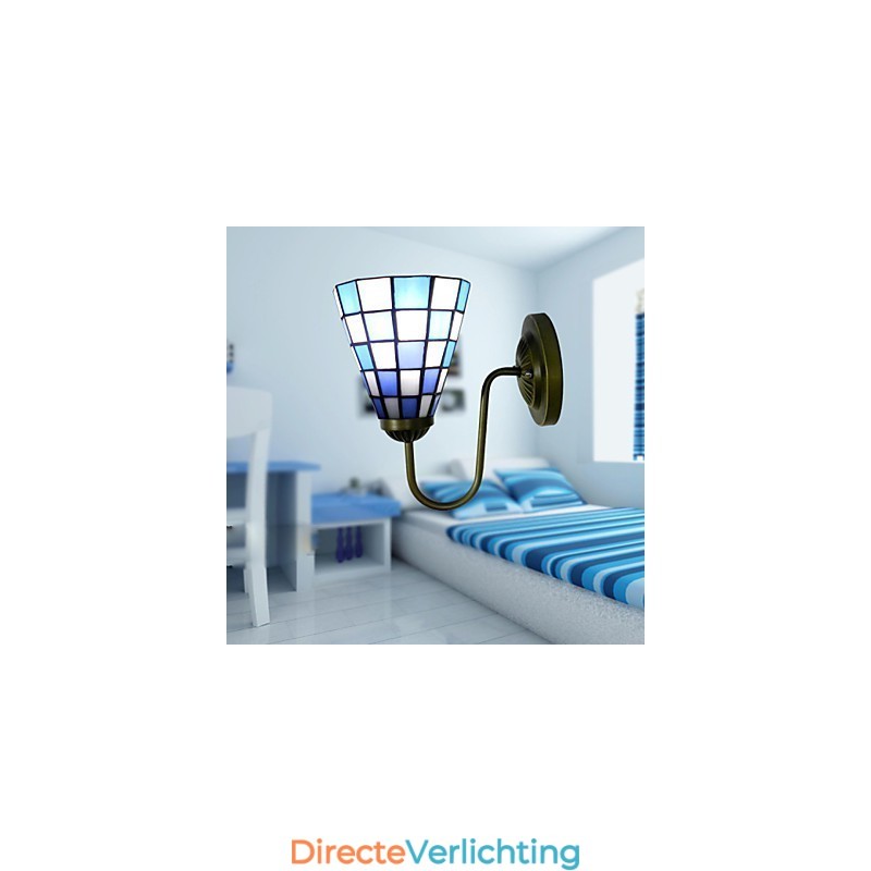 15CM Hedendaagse en gecontracteerde glas-in-loodlamp Wandlamp Inn Blauwe en witte vierkante lichten