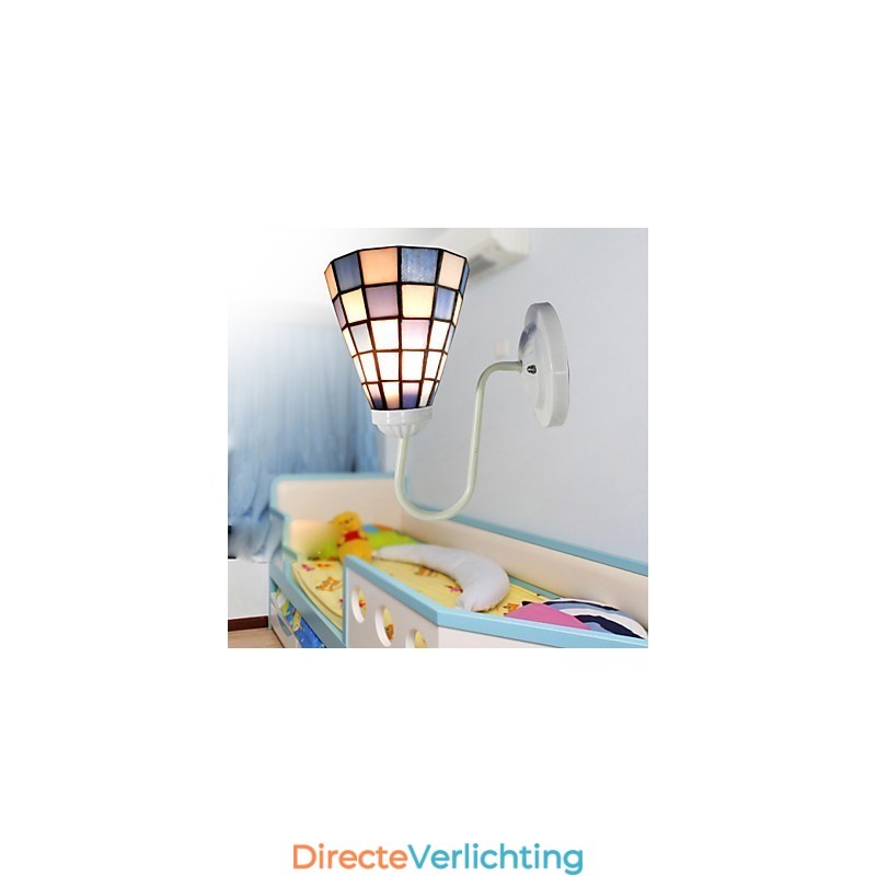 15CM Hedendaagse en gecontracteerde glas-in-loodlamp Wandlamp Inn Blauwe en witte vierkante lichten