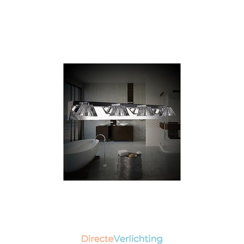 Moderne wandlamp met glazen kap 4 lampen spiegelfront