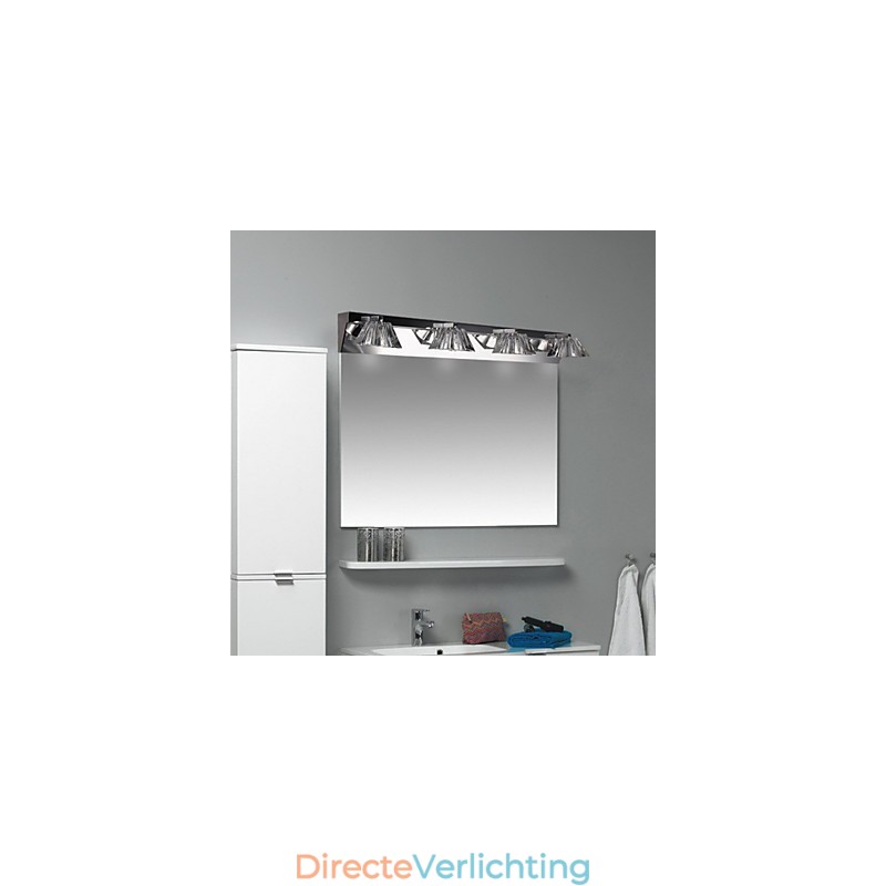 Moderne wandlamp met glazen kap 4 lampen spiegelfront