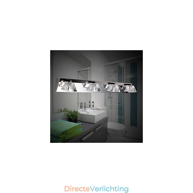 Moderne wandlamp met glazen kap 4 lampen spiegelfront