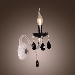 Zwarte kristallen wandlamp met kaarslamp