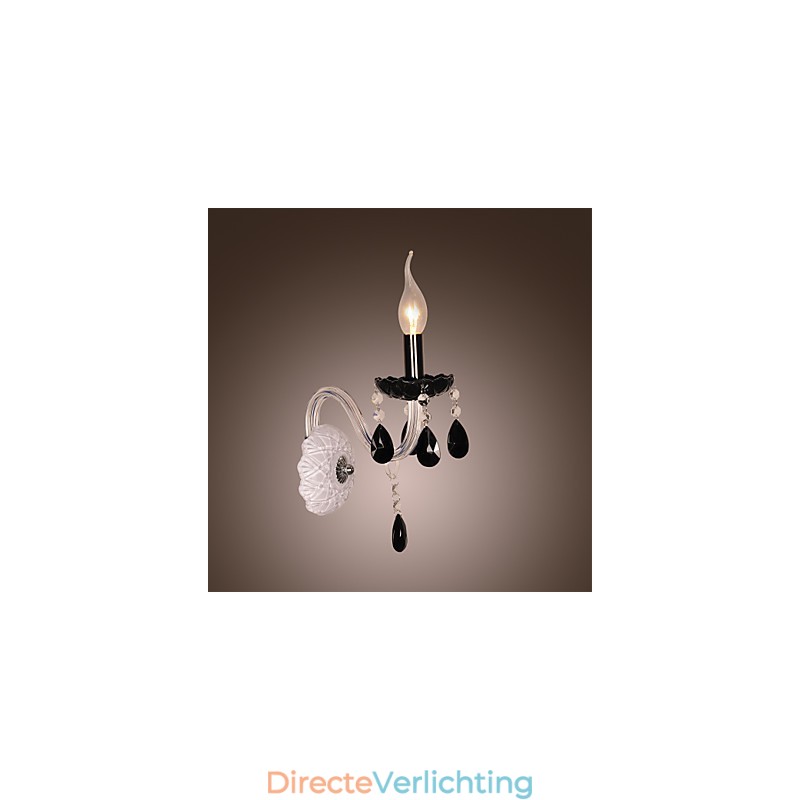 Zwarte kristallen wandlamp met kaarslamp