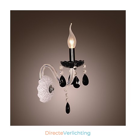Zwarte kristallen wandlamp met kaarslamp Zwarte kristallen wandlamp met kaarslamp