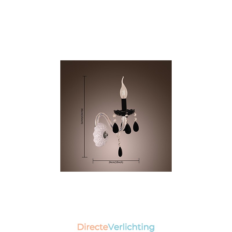 Zwarte kristallen wandlamp met kaarslamp
