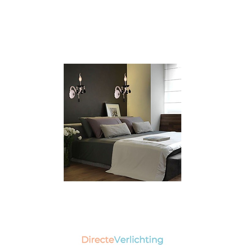 Zwarte kristallen wandlamp met kaarslamp