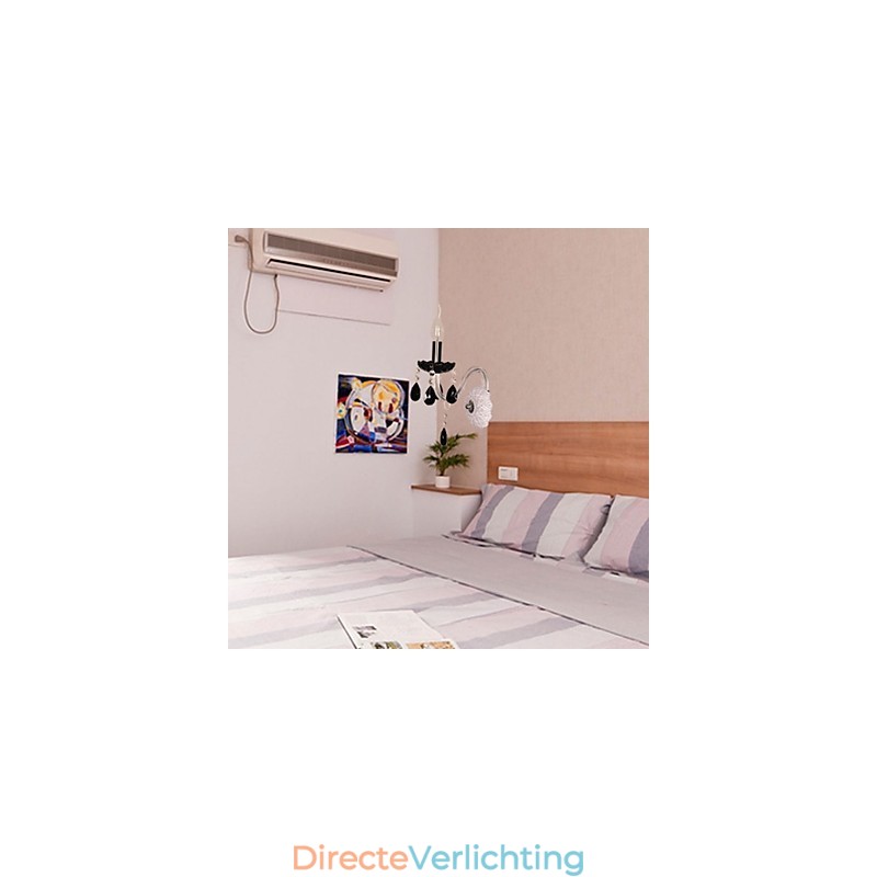 Zwarte kristallen wandlamp met kaarslamp