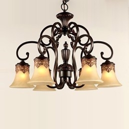 Kroonluchter Hanglamp 6 Lampenkap Naar Beneden Vintage Landelijk Metaal+Glas