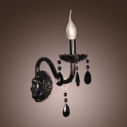 Zwarte kristallen wandlamp met kaarslamp