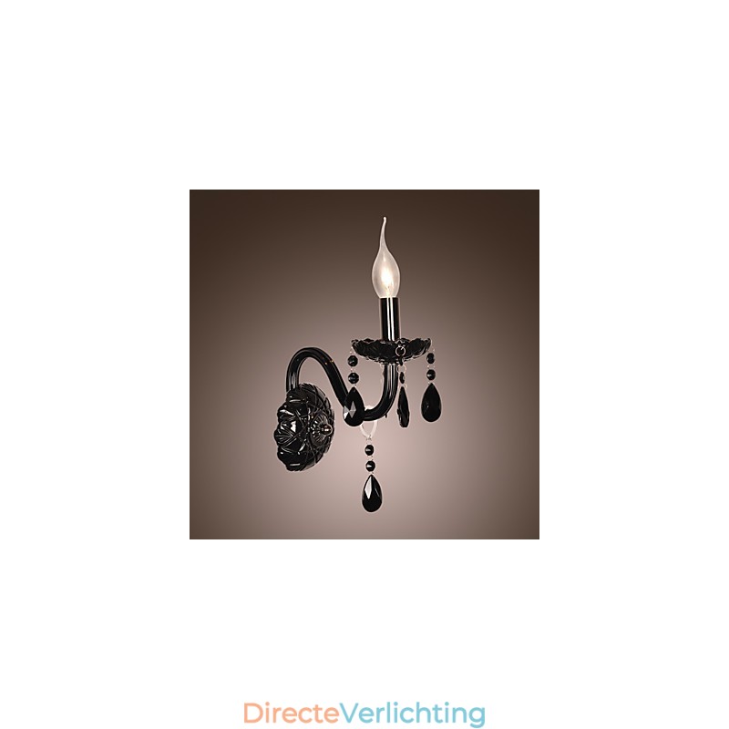 Zwarte kristallen wandlamp met kaarslamp