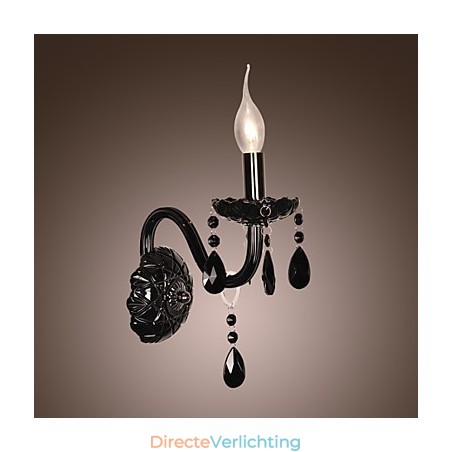Zwarte kristallen wandlamp met kaarslamp Zwarte kristallen wandlamp met kaarslamp