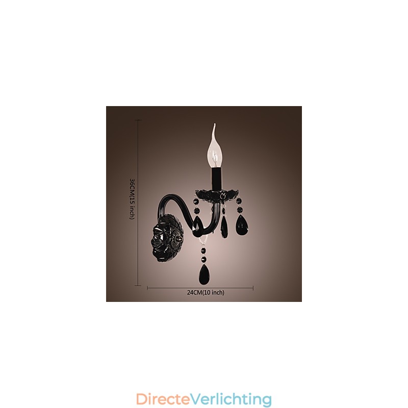 Zwarte kristallen wandlamp met kaarslamp