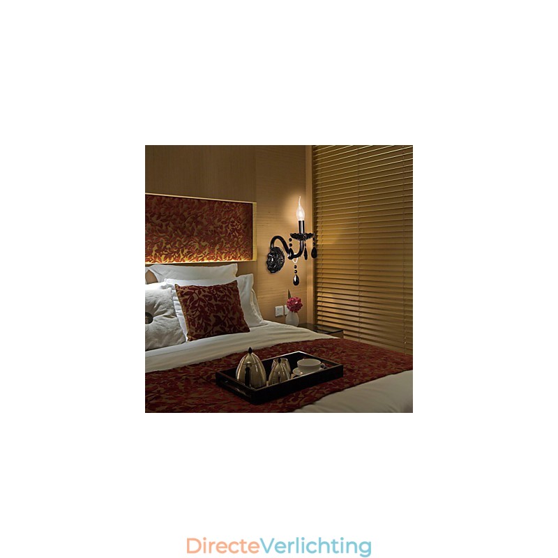 Zwarte kristallen wandlamp met kaarslamp