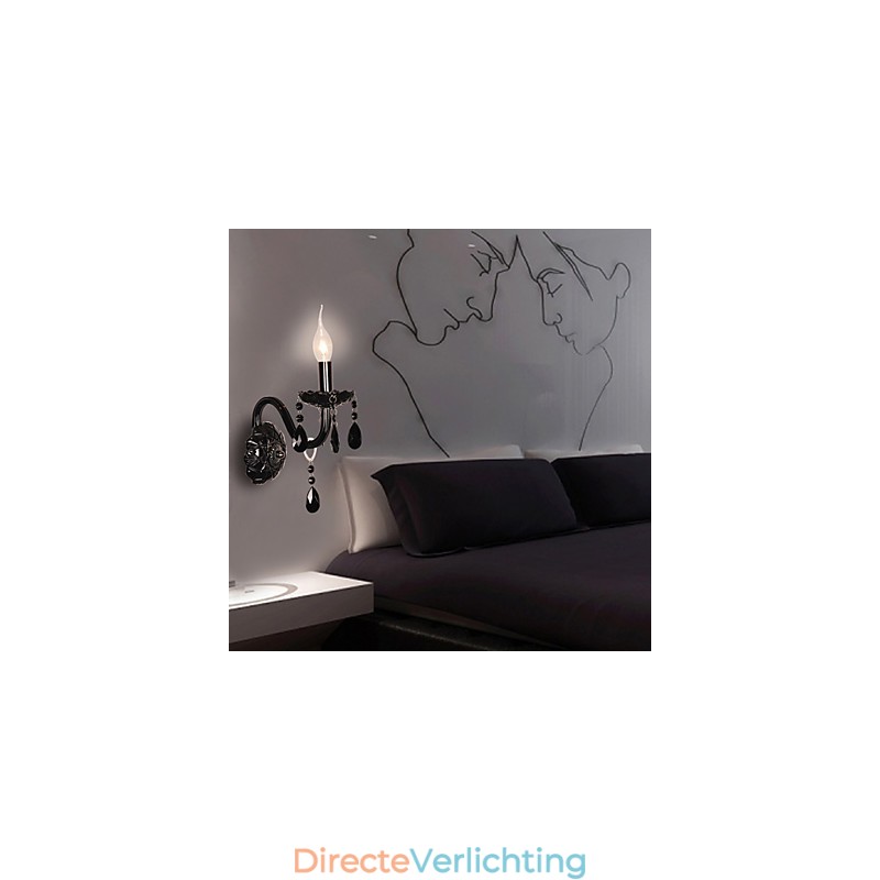 Zwarte kristallen wandlamp met kaarslamp