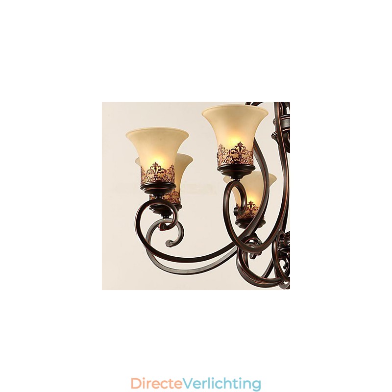 Kroonluchter Hanglamp 6 Lampenkap Naar Beneden Vintage Landelijk Metaal+Glas