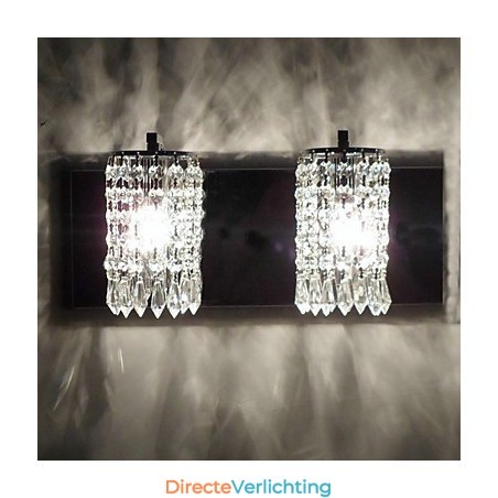 Moderne wandlamp met kristallen hangers en 2 lampen in gepolijst chroom Moderne wandlamp met kristallen hangers en 2 lampen in gepolijst chroom