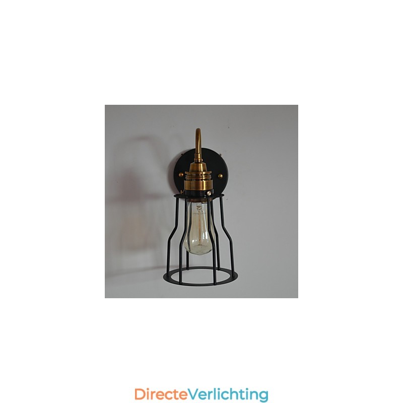 Minimalistische artistieke wandlamp met zwarte metalen skeletkap