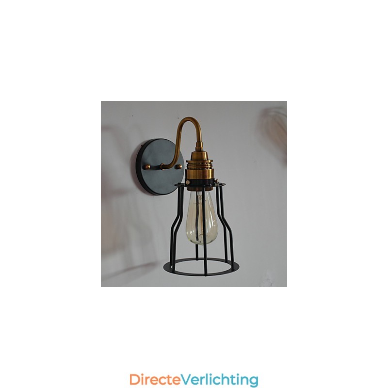 Minimalistische artistieke wandlamp met zwarte metalen skeletkap