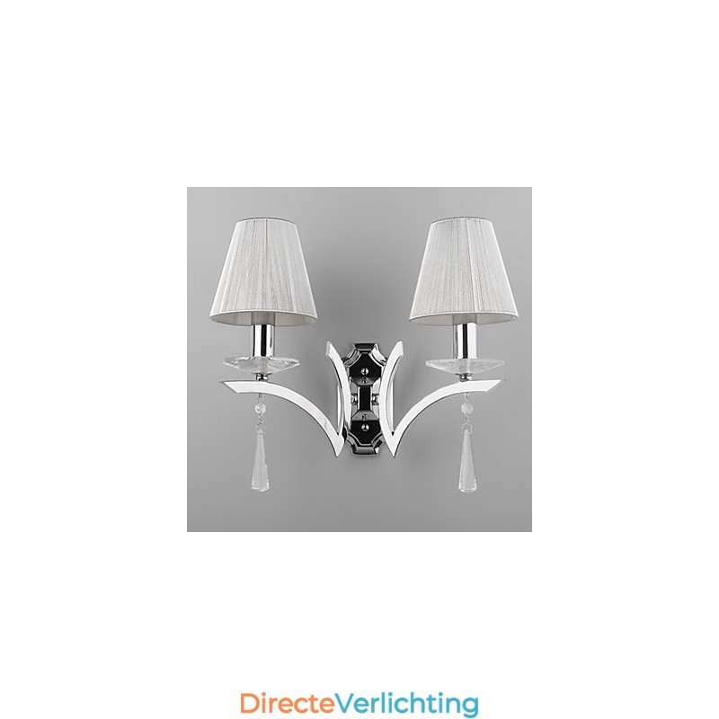 Elegante wandlamp met 2 lampen, versierd met kristallen druppels