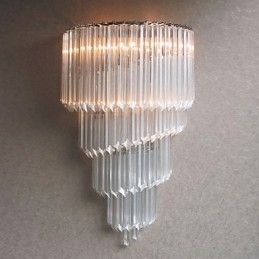 Wandlamp met chromen afwerking, kristallen glazen strips en 3 lampen
