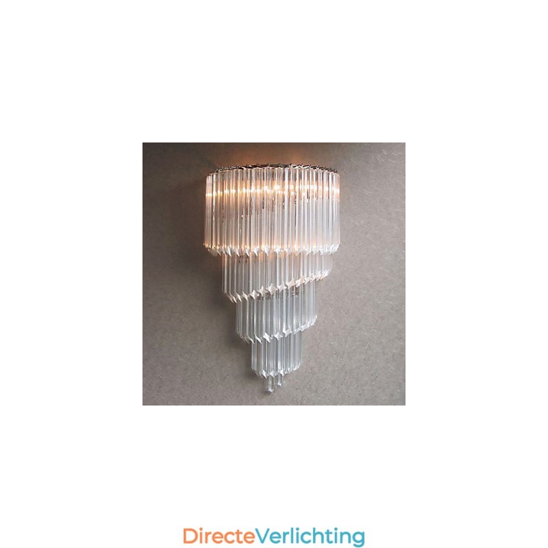 Wandlamp met chromen afwerking, kristallen glazen strips en 3 lampen