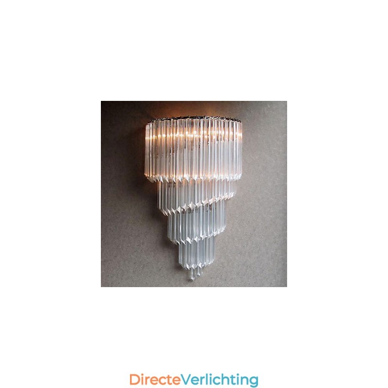 Wandlamp met chromen afwerking, kristallen glazen strips en 3 lampen