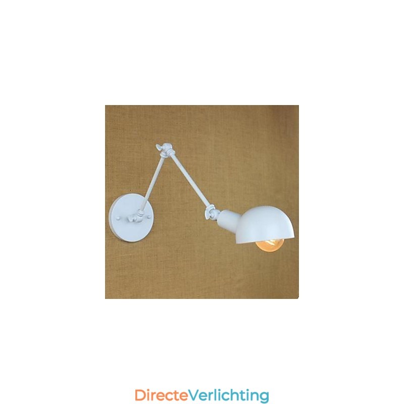 Witte dubbele festival wandlamp van smeedijzer met lange arm