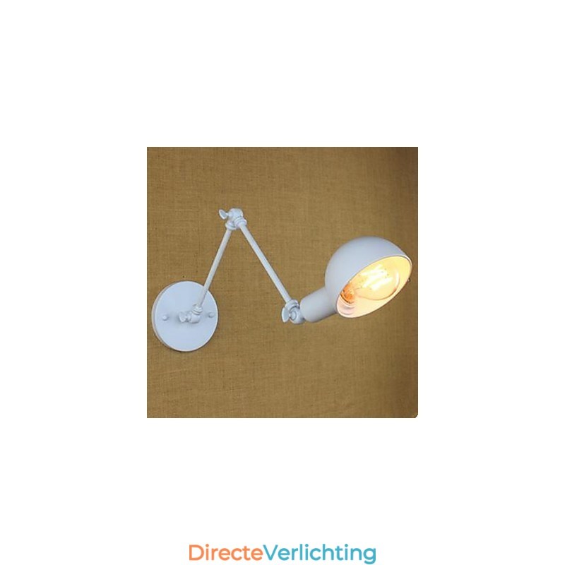 Witte dubbele festival wandlamp van smeedijzer met lange arm