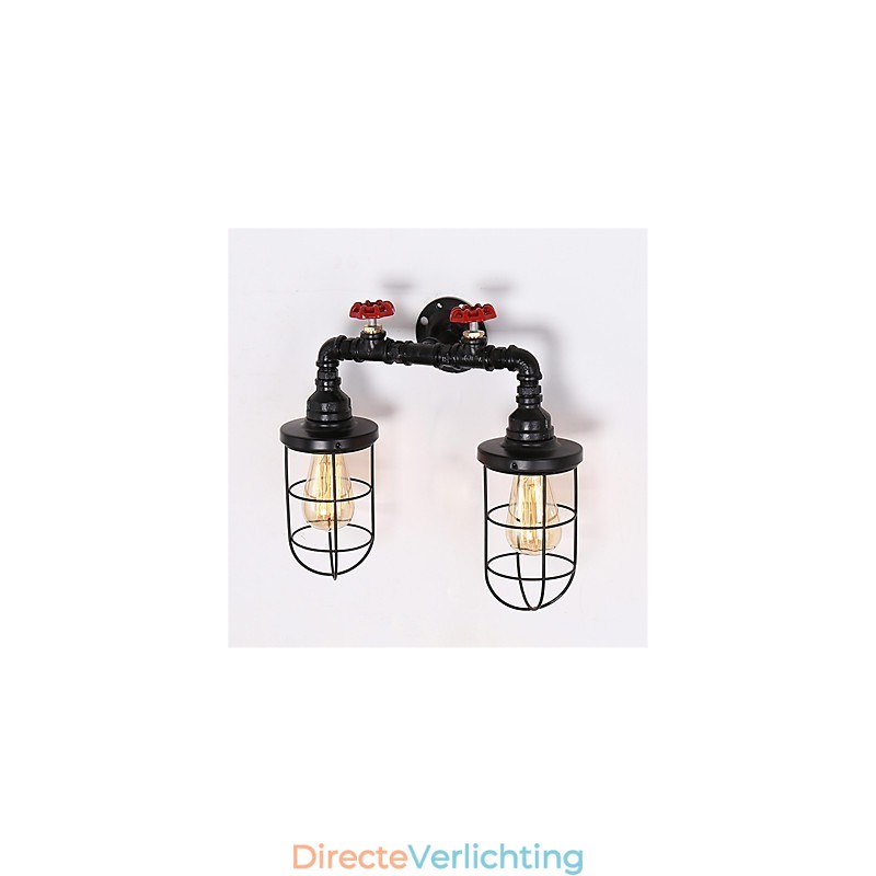 Vintage industriële pijp wandlampen zwarte creatieve verlichting restaurant café bar decoratie verlichting met 2 licht geverfde afwerking