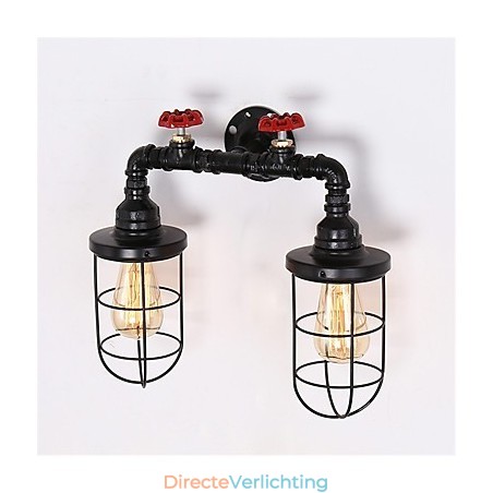 Vintage industriële pijp wandlampen zwarte creatieve verlichting restaurant café bar decoratie verlichting met 2 licht geverfde afwerking Vintage industriële pijp wandlampen zwarte creatieve verlichting restaurant café bar decoratie verlichting met 2 licht geverfde afwerking