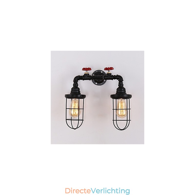 Vintage industriële pijp wandlampen zwarte creatieve verlichting restaurant café bar decoratie verlichting met 2 licht geverfde afwerking