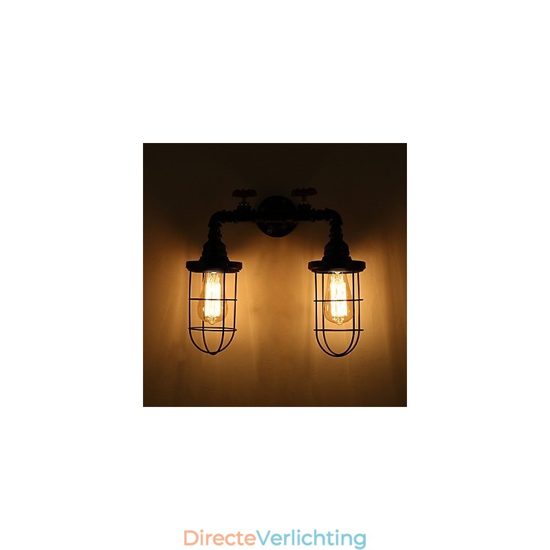 Vintage industriële pijp wandlampen zwarte creatieve verlichting restaurant café bar decoratie verlichting met 2 licht geverfde afwerking