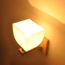 Eenvoudige wandlamp, nachtkastje, bureaulamp met glazen kap en massief hout voor slaapkamer, ladekast, woonkamer, babykamer, studentenkamer, salontafel, boekenkast