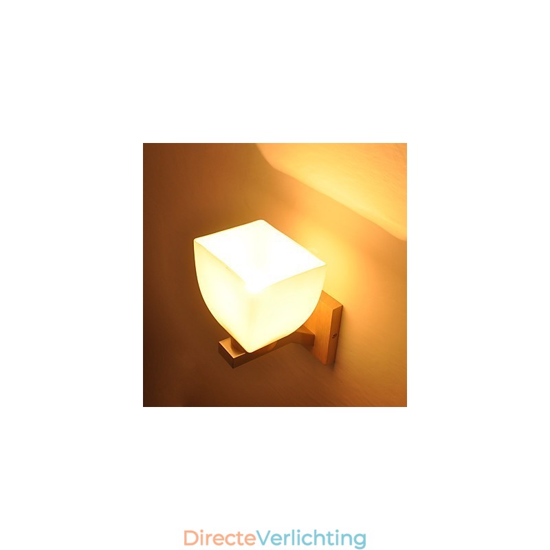 Eenvoudige wandlamp, nachtkastje, bureaulamp met glazen kap en massief hout voor slaapkamer, ladekast, woonkamer, babykamer, studentenkamer, salontafel, boekenkast