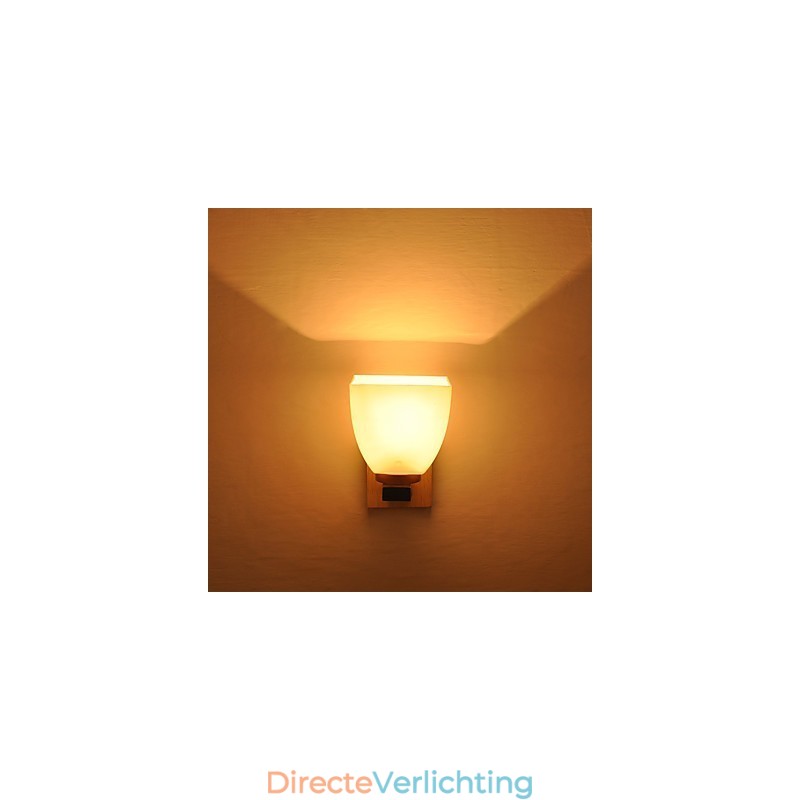 Eenvoudige wandlamp, nachtkastje, bureaulamp met glazen kap en massief hout voor slaapkamer, ladekast, woonkamer, babykamer, studentenkamer, salontafel, boekenkast