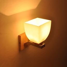 Eenvoudige wandlamp, nachtkastje, bureaulamp met glazen kap en massief hout voor slaapkamer, ladekast, woonkamer, babykamer, studentenkamer, salontafel, boekenkast