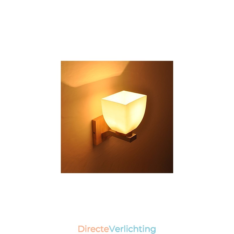 Eenvoudige wandlamp, nachtkastje, bureaulamp met glazen kap en massief hout voor slaapkamer, ladekast, woonkamer, babykamer, studentenkamer, salontafel, boekenkast