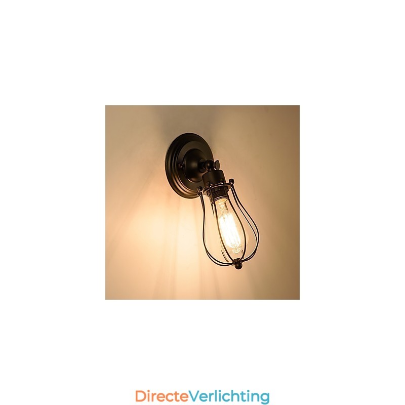 Vintage wandlamp industriële wandlamp zwarte metalen draadkooi wandlamp
