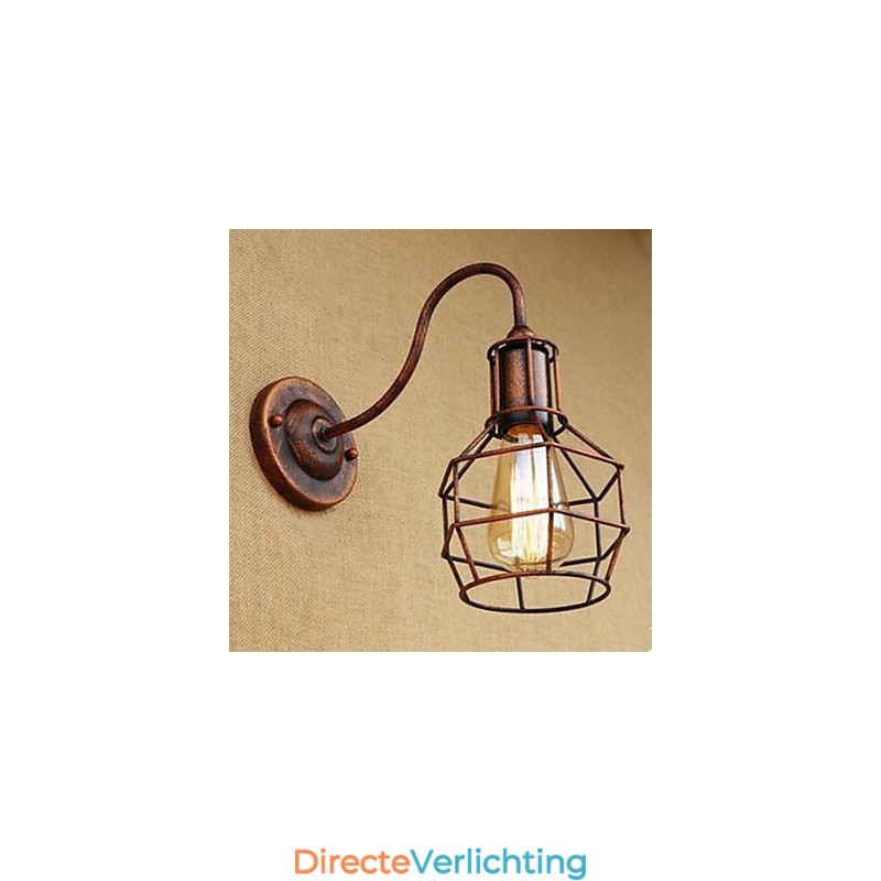 Iron Art Lange Arm Nostalgisch En Retro Creatief Karakter Roestkleur Studeerkamer Zitkamer Hoofd Van De Amerikaanse Wandlamp