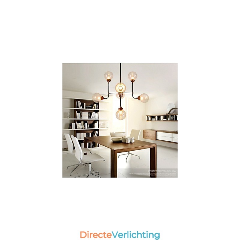 Moderne creatieve smeedijzeren kroonluchter die oude gebruiken herstelt Glazen bol Moleculaire magische bonen Hanglamp