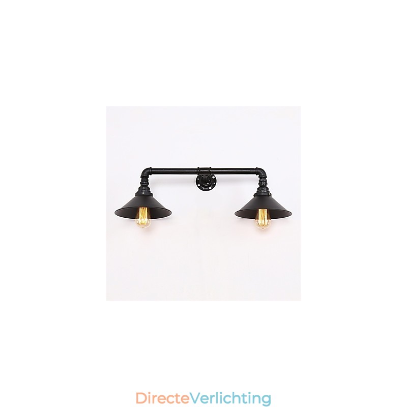 Vintage industriële pijp wandlampen zwarte metalen kap restaurant café bar decoratie verlichting met 2 licht geverfde afwerking