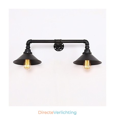 Vintage industriële pijp wandlampen zwarte metalen kap restaurant café bar decoratie verlichting met 2 licht geverfde afwerking Vintage industriële pijp wandlampen zwarte metalen kap restaurant café bar decoratie verlichting met 2 licht geverfde afwerking