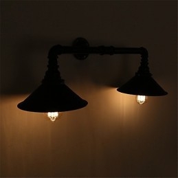 Vintage industriële pijp wandlampen zwarte metalen kap restaurant café bar decoratie verlichting met 2 licht geverfde afwerking
