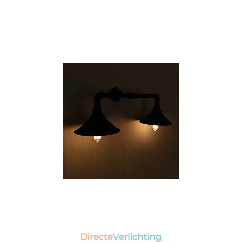 Vintage industriële pijp wandlampen zwarte metalen kap restaurant café bar decoratie verlichting met 2 licht geverfde afwerking